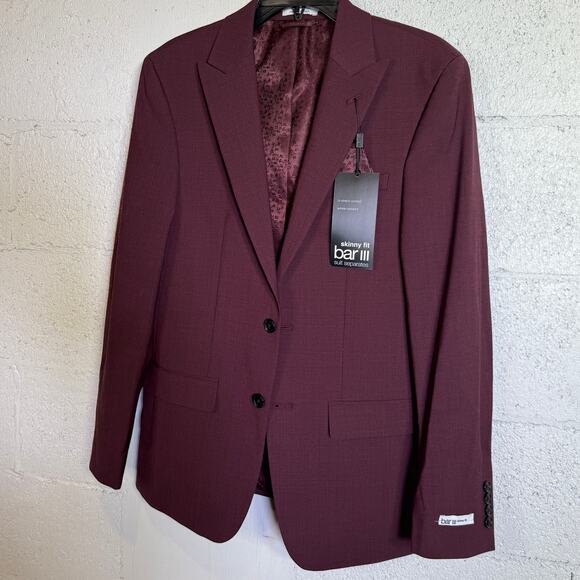 Bar III Men's Skinny Fit Suit Jacket Blazer solid red 38R $425 - Picture 4 of 10